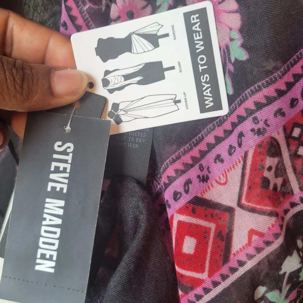 Steve Madden Wide Scarf Wrap Floral Black and Pink